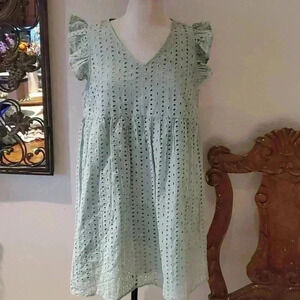 Vanilla bay eyelet green sage dress